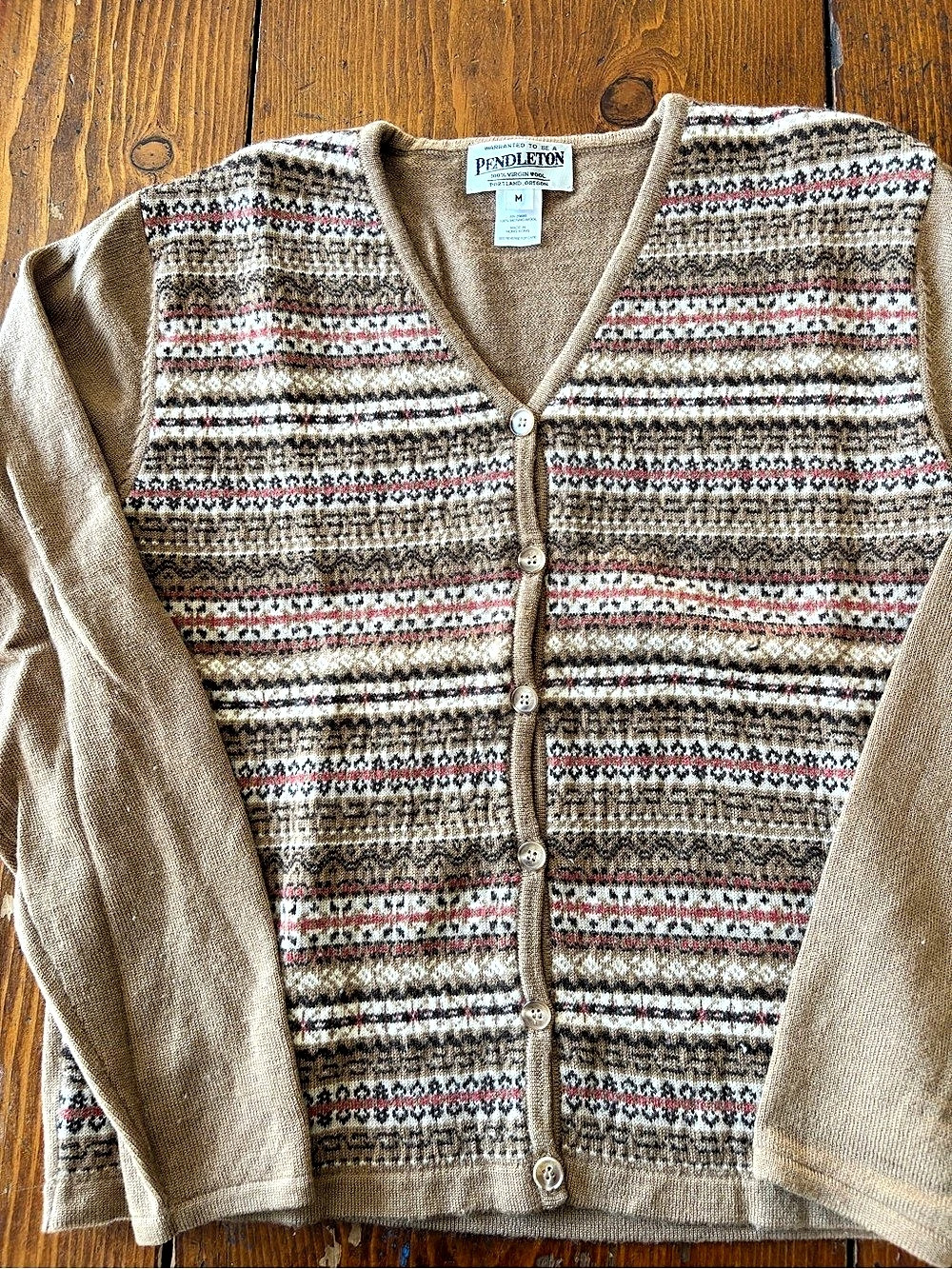 Vintage Pendleton Merino Wool V-Neck Button Front Cardigan Sweater M